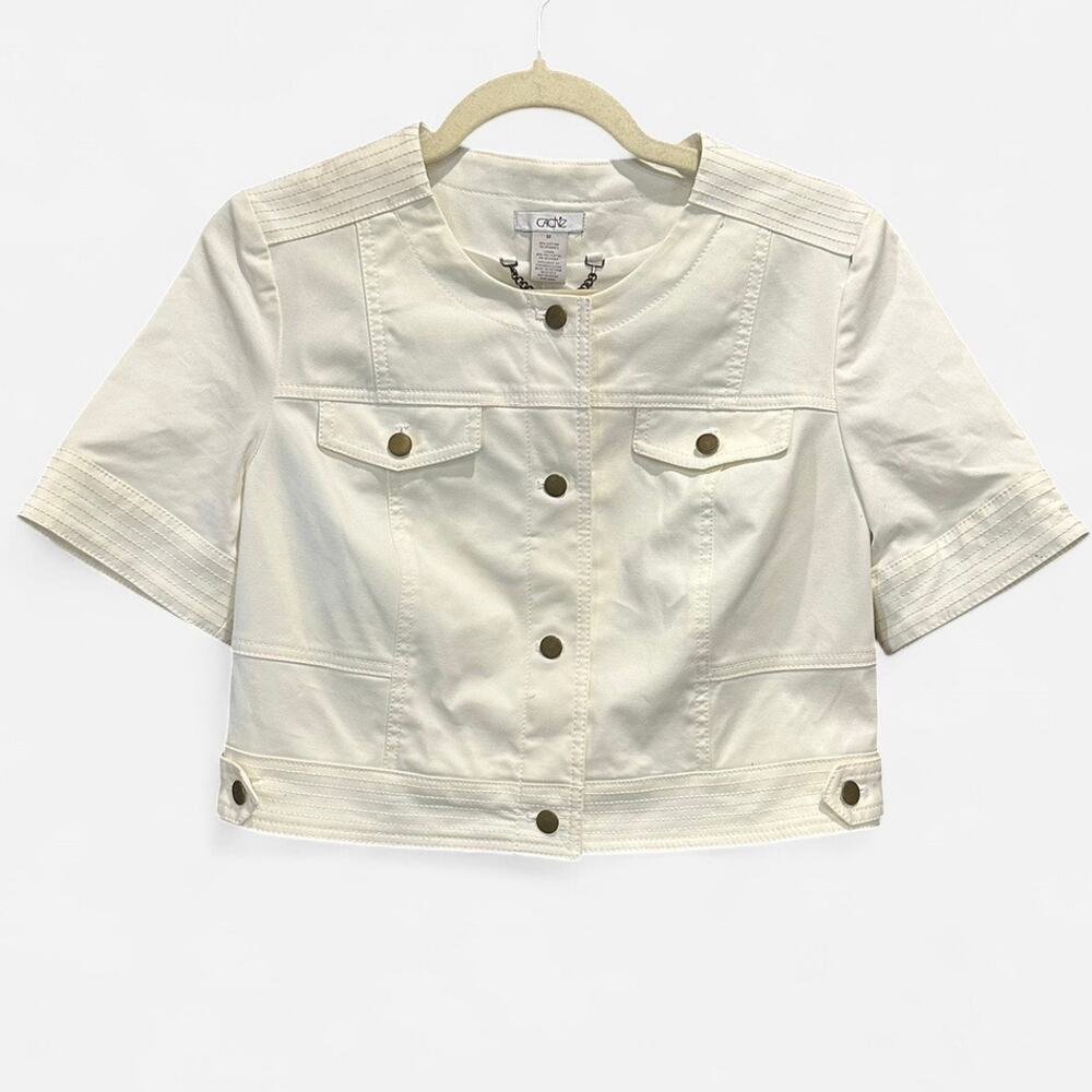 Cache NWT Y2K Cropped Utility Jacket Cream Size S… - image 2
